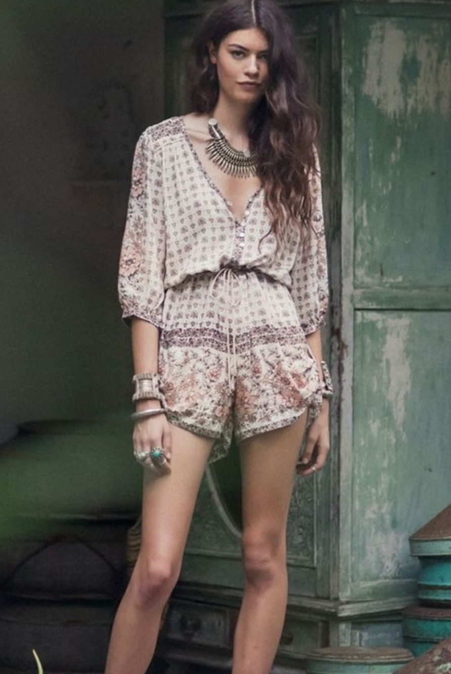 Spell | Desert Rose Floral Romper Boho Tassel Tie | Sz S